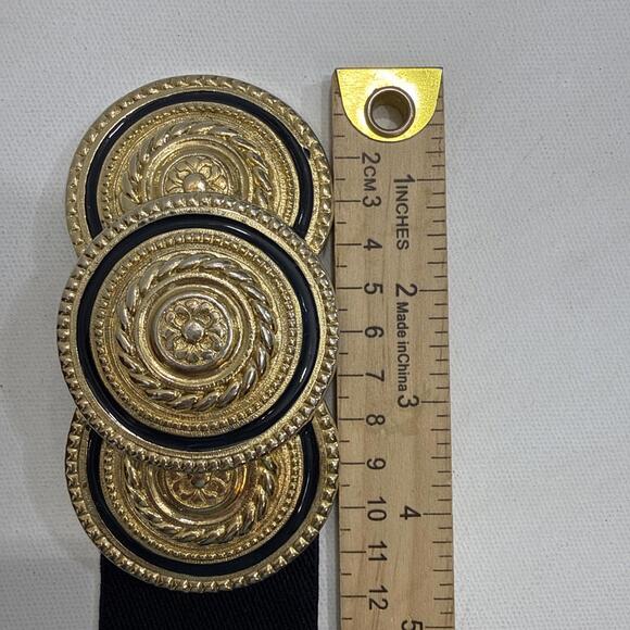 Vintage Nani Lewis XXL Elastic Waistband Blue Large Gold Statement Belt Buckle - Picture 7 of 10